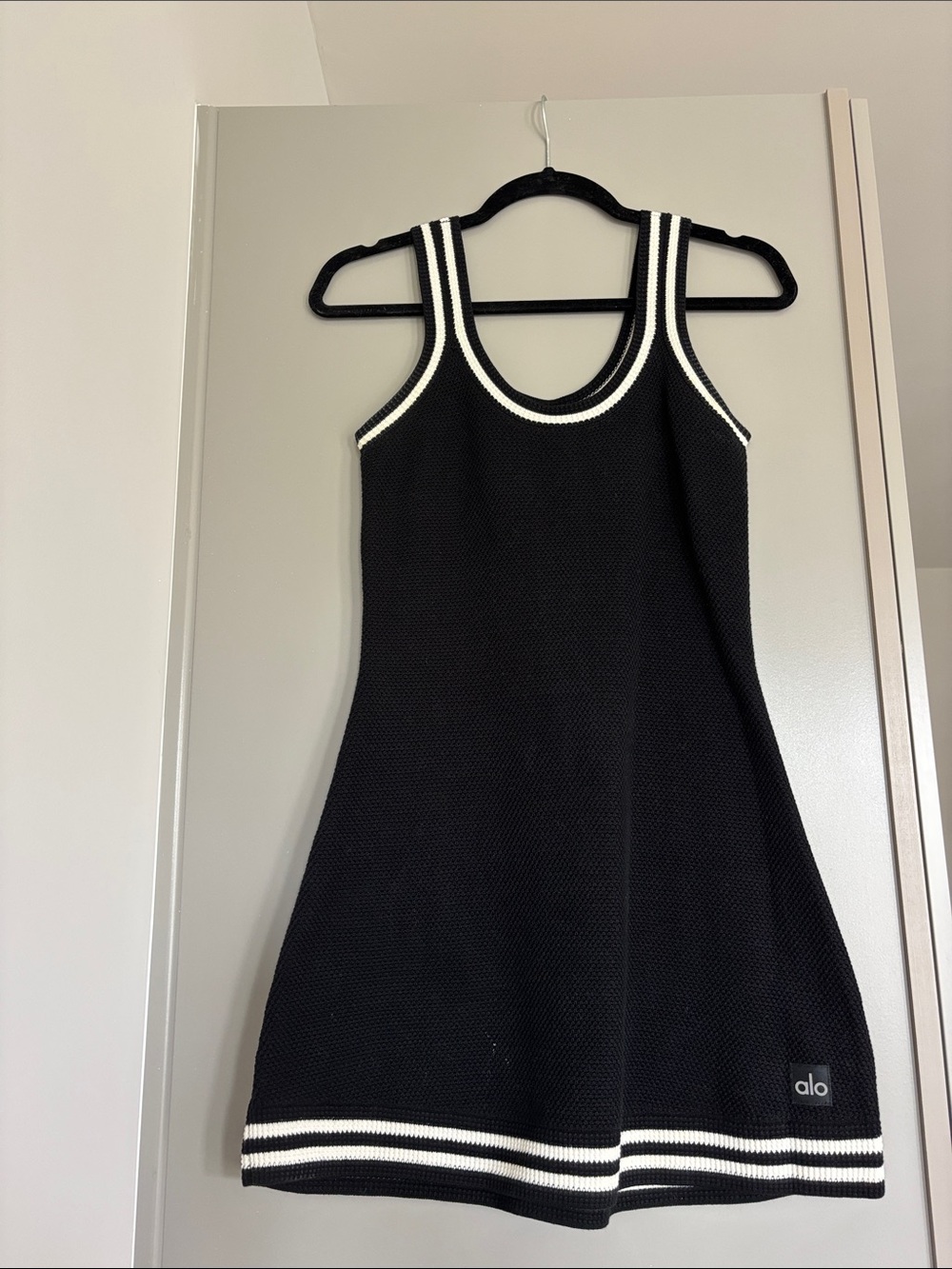 Alo Yoga Black Knit Tank Dress with White Trim